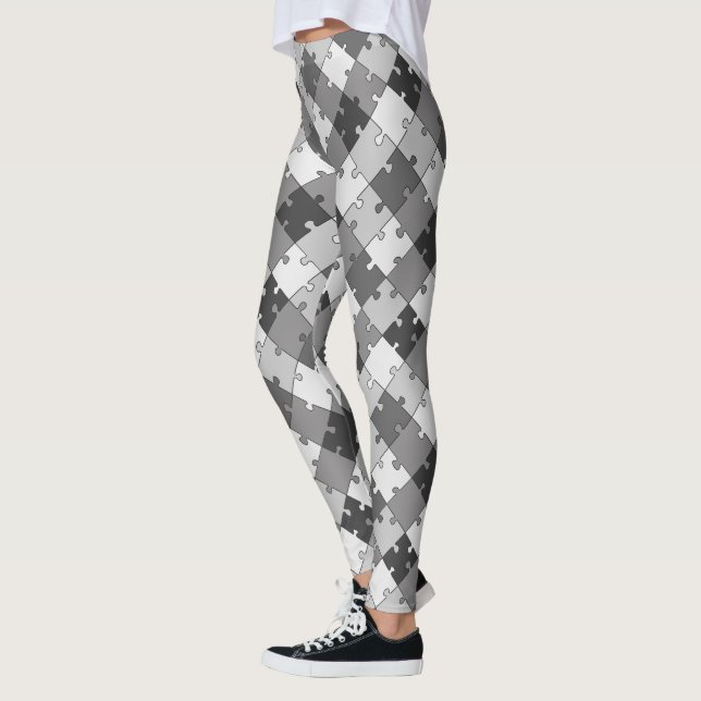 Spielerische diagonale Puzzle-Grau-Töne Leggings (Links)
