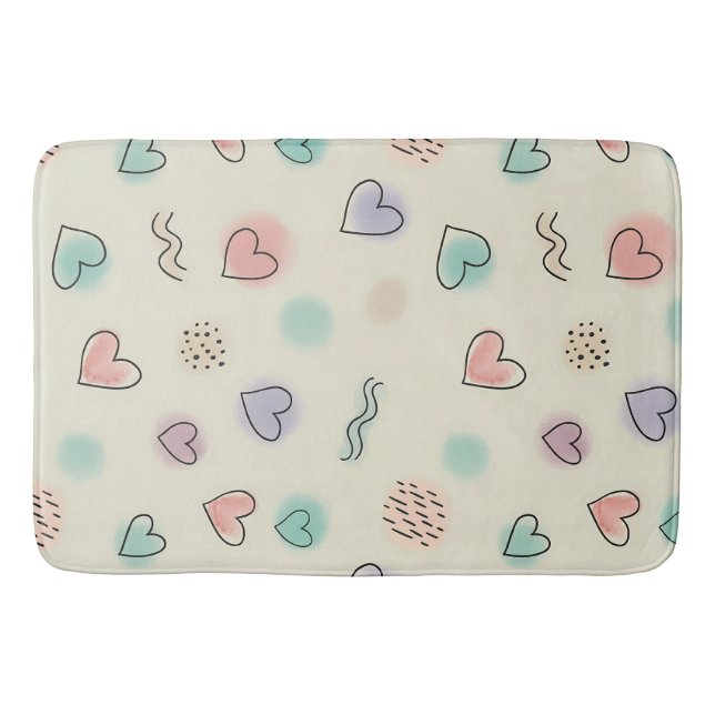 Spielerische Doodles von Herz, Punkten und gewellt Badematte (Vorderseite)