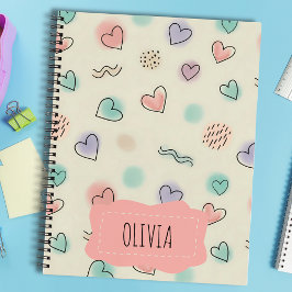 Spielerische Doodles von Herz, Punkten und gewellt Notizbuch