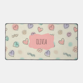 Spielerische Doodles von Herz, Punkten und gewellt Schreibtischunterlage