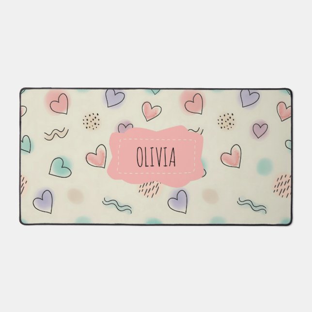 Spielerische Doodles von Herz, Punkten und gewellt Schreibtischunterlage (Vorderseite)