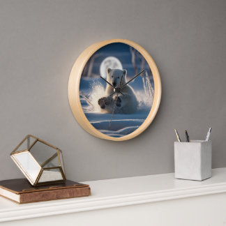 spielerische Eisbärenrollen im Schnee Uhr