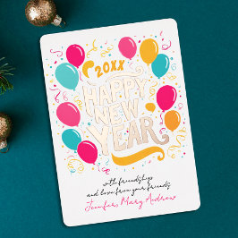 Spielerische Glam-Neujahr farbenfrohe Balloons Typ Folieneinladung