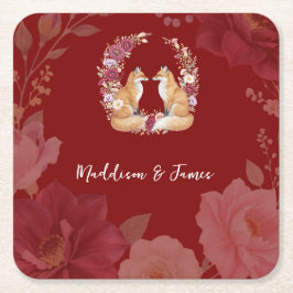 Spielerische Herbstfoxhochzeit Rechteckiger Pappuntersetzer