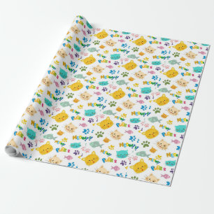 Spielerische Katze & Paw Print - Niedliche und far Geschenkpapier