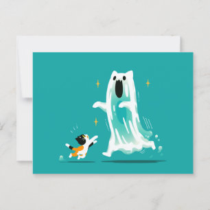 Spielerische Katze und freundlicher Geist - Niedli Postkarte