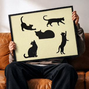 Spielerische Katzen-Silhouetten Leinwand Wandkunst