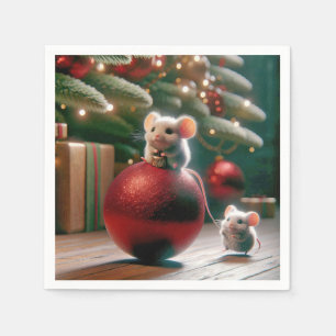 Spielerische Maus auf Red Christmas Ornament Serviette
