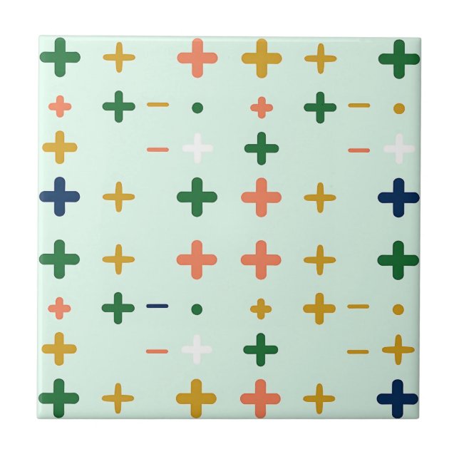 Spielerische Pluszeichen Geometrisches Retro-Muste Fliese (Vorderseite)