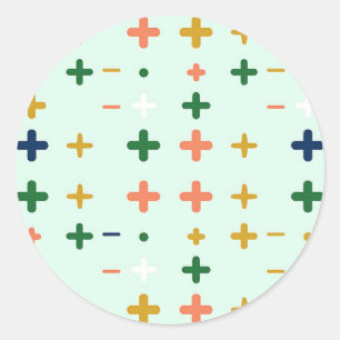 Spielerische Pluszeichen Geometrisches Retro-Muste Runder Aufkleber