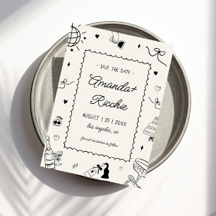 Spielerische Retro-Handgezeichnete Whimsical-Doodl Save The Date
