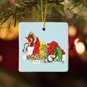 Spielerische Weihnachts-Drachen Fantasy Milch Keks Keramikornament