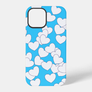 Spielerische weiße Herzen auf schönem Blau iPhone 12 Pro Hülle
