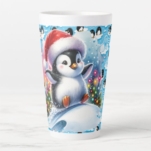 Spielerische Winterpinguine Milchtasse (Vorderseite)