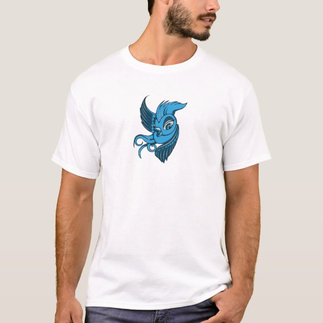 Spielerische zwei tonten blauen Vogel T-Shirt (Vorderseite)