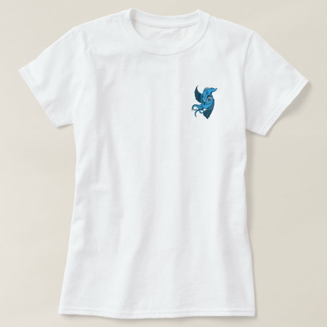 Spielerische zwei tonten blauen Vogel T-Shirt (Design vorne)