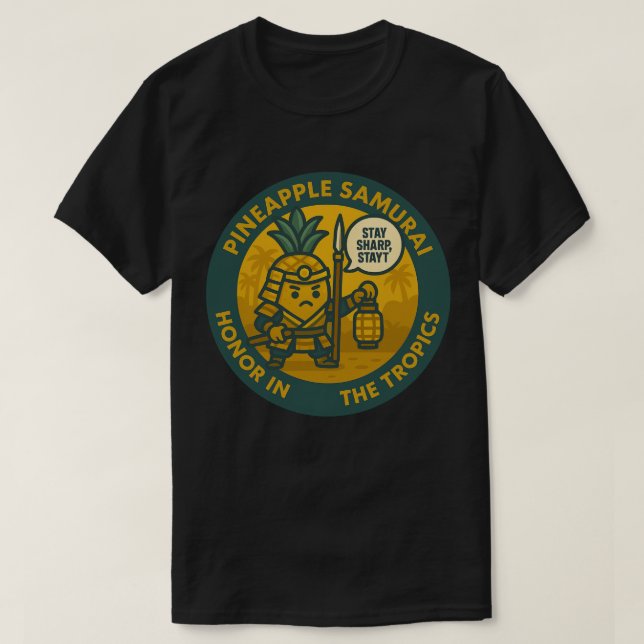 Spielerischer Ananas-Samurai-Kampfsport T-Shirt (Design vorne)