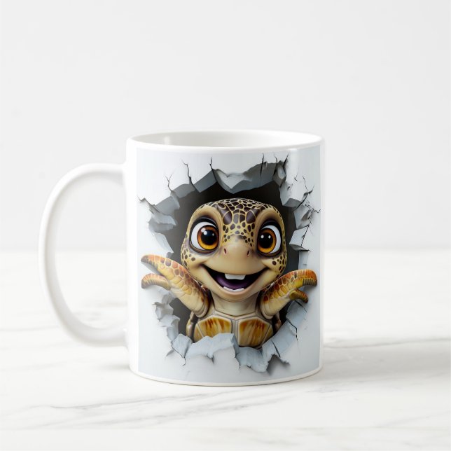 Spielerischer Cartoon Turtle Emerging Kaffeetasse (Links)