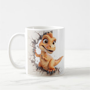 Spielerischer Dinosaurier bricht durch Beige Wall  Kaffeetasse