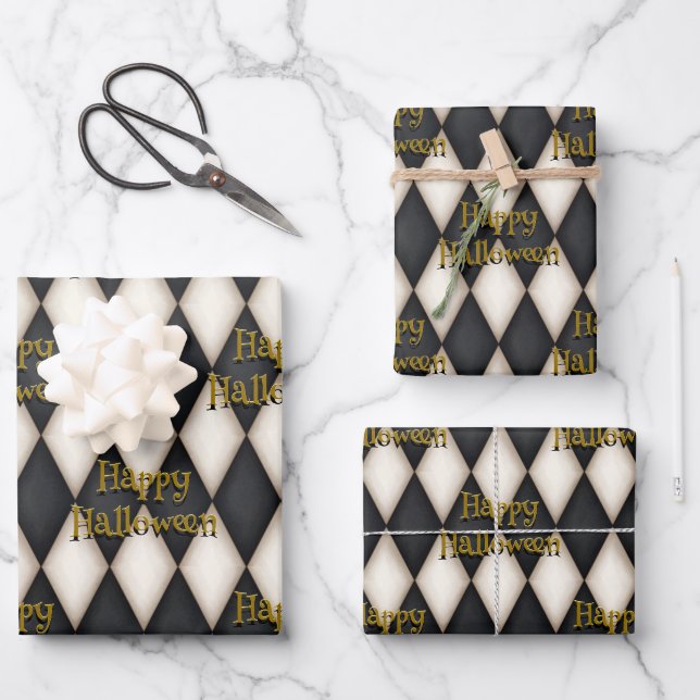 spielerischer Floating Text Gothic Harlequin Geschenkpapier Set (Vorderseite)