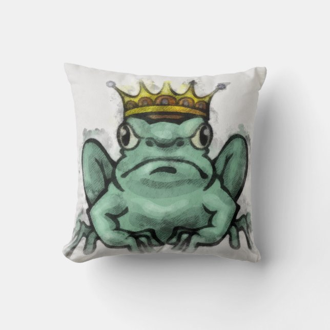 Spielerischer Frosch-König Illustration Pillow Kissen (Vorderseite)