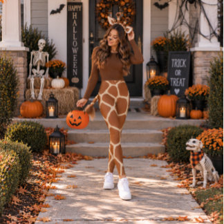 Spielerischer Giraffen-Halloween-Druck Warmbraun C Leggings