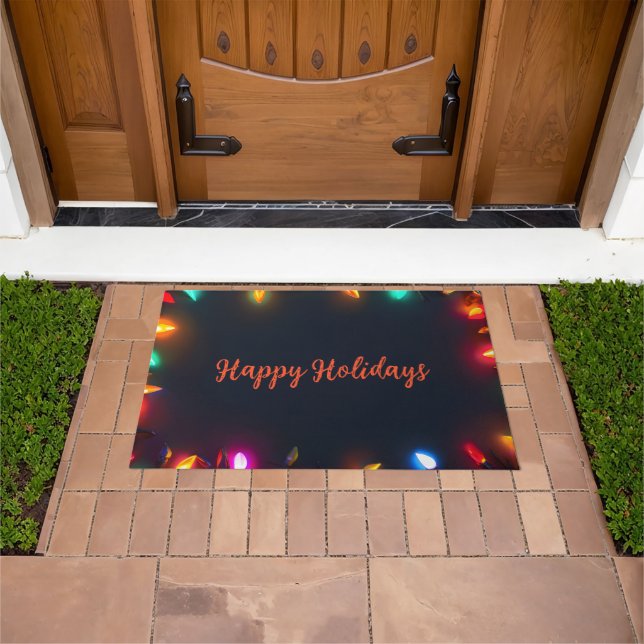 Spielerischer Happy Holidays mit farbenfrohen Lich Fußmatte (Außenbereich)