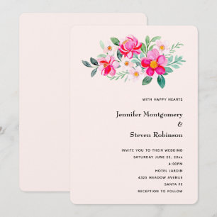 Spielerischer hübscher rosa Blumenstrauß Hochzeit Einladung
