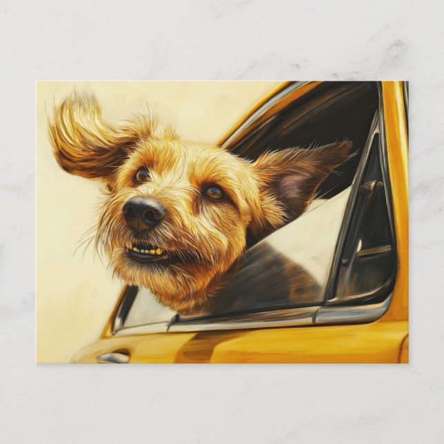 Spielerischer Hund Spaß an der Autofahrt Kunst dru Postkarte (Vorderseite)