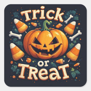 Spielerischer Jack O Lantern mit Candy Corn Süßigk Quadratischer Aufkleber