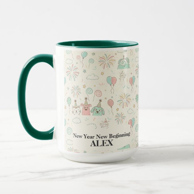 Spielerischer Neujahrsbeginn Individuelle Tasse (Links)