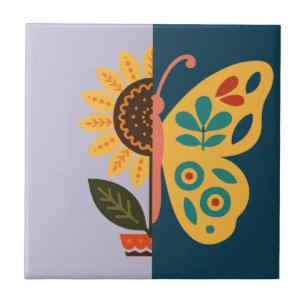 Spielerisches Blumen- und Schmetterlingsdesign  Fliese