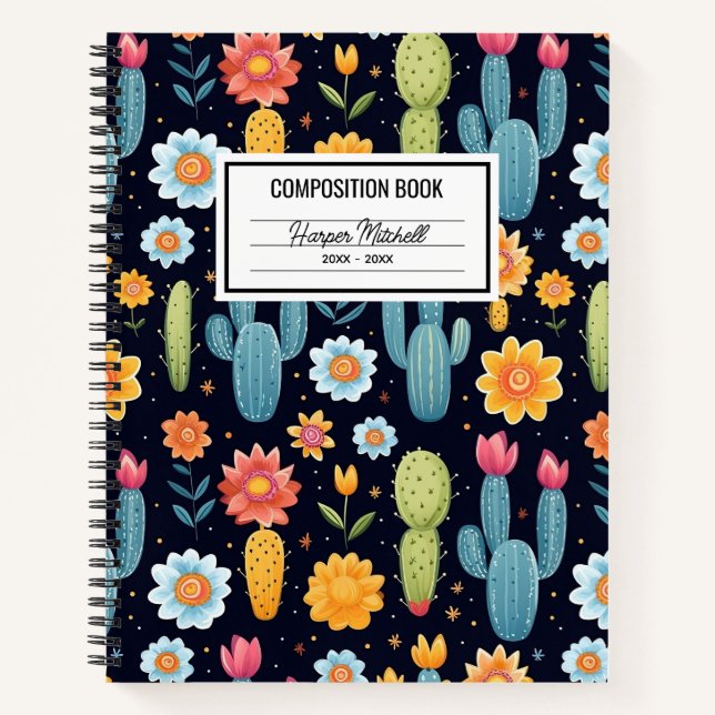 Spielerisches Cactus Pattern-Komposition-Notebook Notizbuch (Vorderseite)