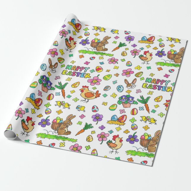 Spielerisches Cartoon-Oster-Muster Geschenkpapier (Ungerollt)