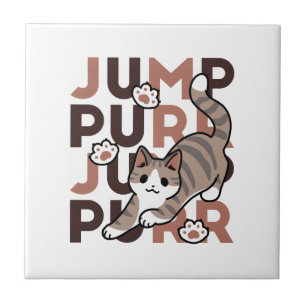 Spielerisches Cat Jump Design - Jump Purr Pun Artw Fliese