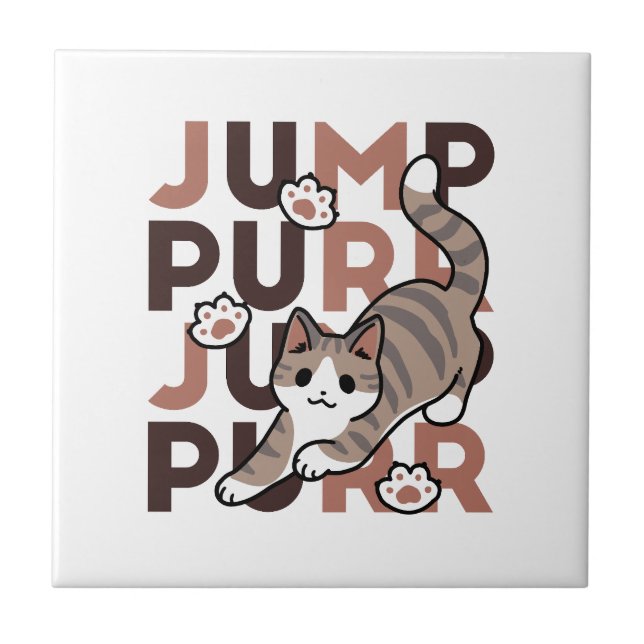 Spielerisches Cat Jump Design - Jump Purr Pun Artw Fliese (Vorderseite)