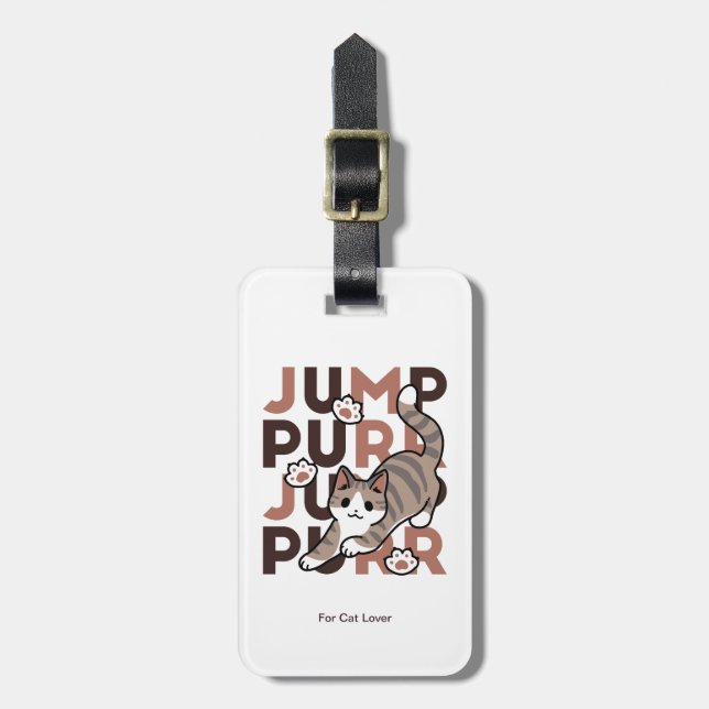 Spielerisches Cat Jump Design - Jump Purr Pun Artw Gepäckanhänger (Vorderseite vertikal)