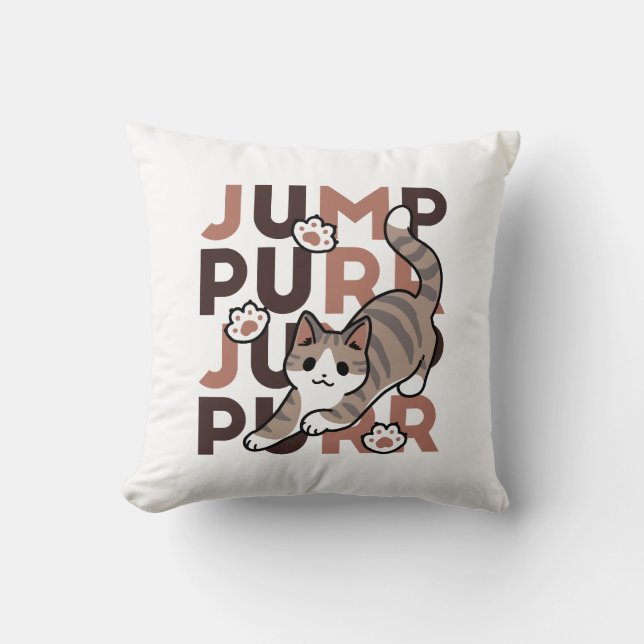 Spielerisches Cat Jump Design - Jump Purr Pun Artw Kissen (Vorderseite)