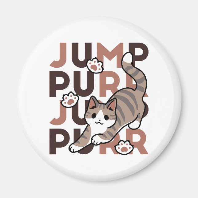 Spielerisches Cat Jump Design - Jump Purr Pun Artw Magnet (Vorne)