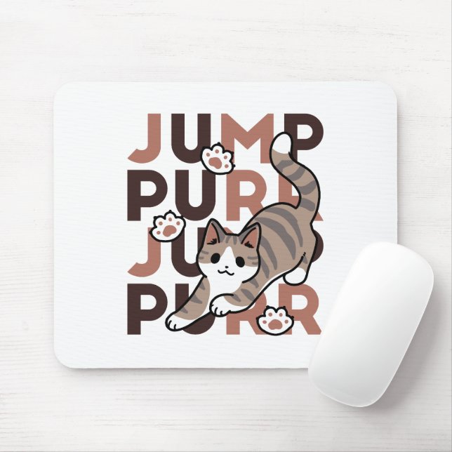 Spielerisches Cat Jump Design - Jump Purr Pun Artw Mousepad (Mit Mouse)