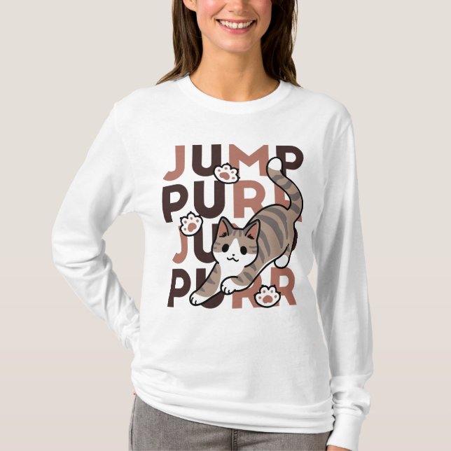 Spielerisches Cat Jump Design - Jump Purr Pun Artw T-Shirt (Vorderseite)