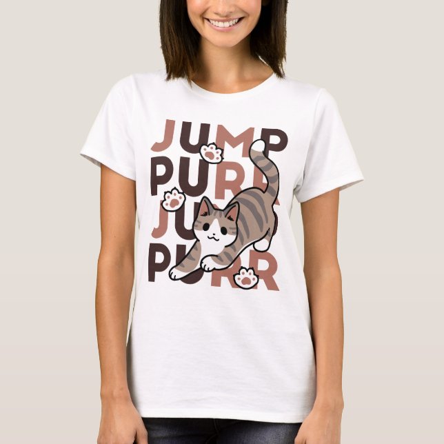 Spielerisches Cat Jump Design - Jump Purr Pun Artw T-Shirt (Vorderseite)