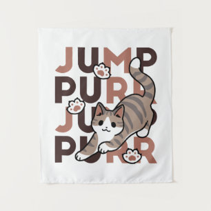 Spielerisches Cat Jump Design - Jump Purr Pun Artw Wandteppich