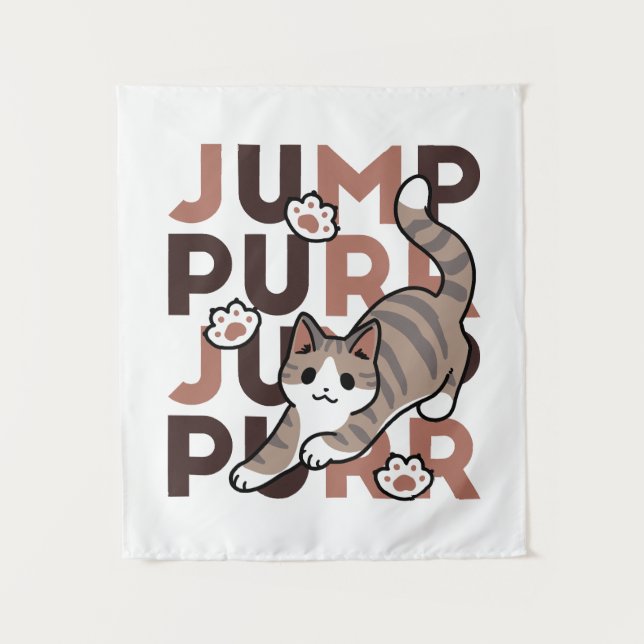 Spielerisches Cat Jump Design - Jump Purr Pun Artw Wandteppich (Vorderseite)