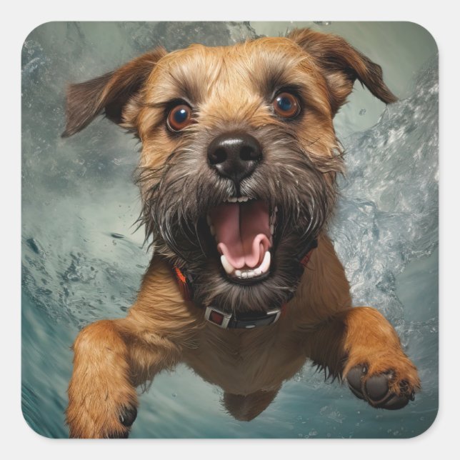 Spielerisches Design für Hunde unter Wasser Quadratischer Aufkleber (Vorderseite)