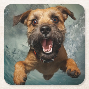Spielerisches Design für Hunde unter Wasser Rechteckiger Pappuntersetzer