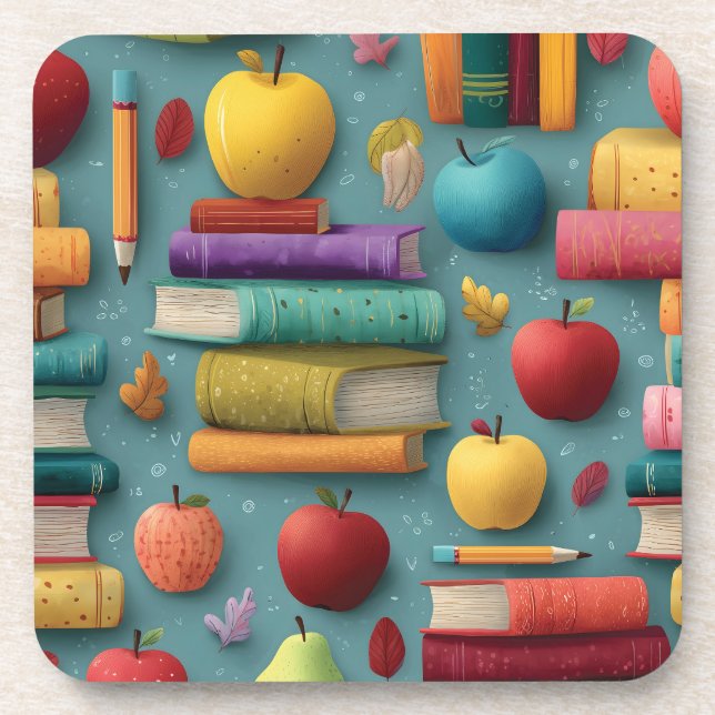 Spielerisches Design mit Büchern und Apple Getränkeuntersetzer (Vorderseite)