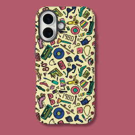 Spielerisches Doodle Art Pattern der 1980er Jahre iPhone 16 Hülle