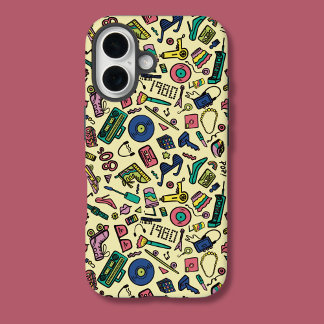 Spielerisches Doodle Art Pattern der 1980er Jahre iPhone 16 Hülle