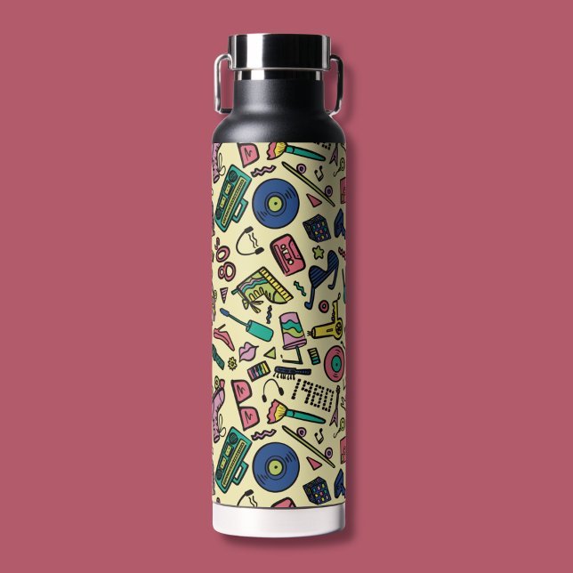 Spielerisches Doodle Art Pattern der 1980er Jahre Trinkflasche (Von Creator hochgeladen)